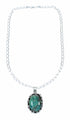 Sterling Silver 16" Italian Mariner Chain Navajo Turquoise Pendant Necklace Set SX10657