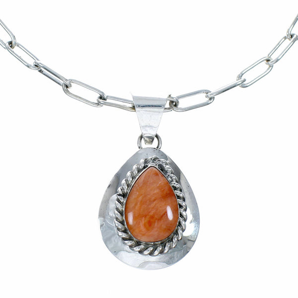Native American Sterling Silver Italian Paper Clip Chain Oyster Shell Pendant Necklace Set SX10684