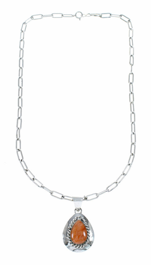 Native American Sterling Silver Italian Paper Clip Chain Oyster Shell Pendant Necklace Set SX10684
