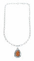 Native American Sterling Silver Italian Paper Clip Chain Oyster Shell Pendant Necklace Set SX10684