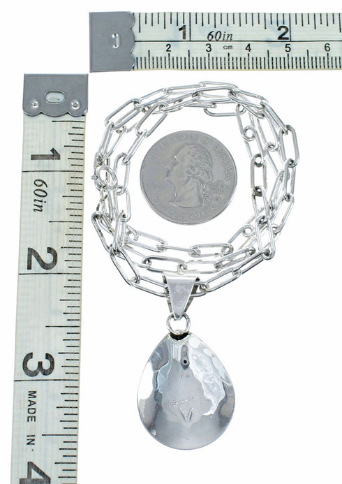 Native American Sterling Silver Italian Paper Clip Chain Oyster Shell Pendant Necklace Set SX10684