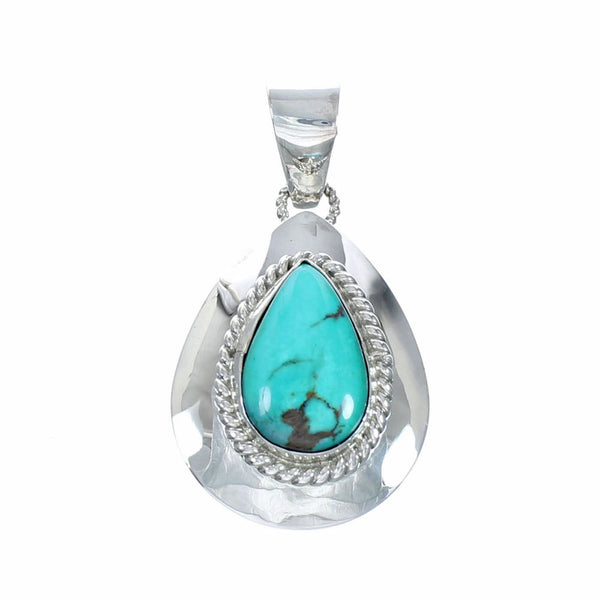 Native American Navajo Turquoise Sterling Silver Tear Drop Pendant SX10660