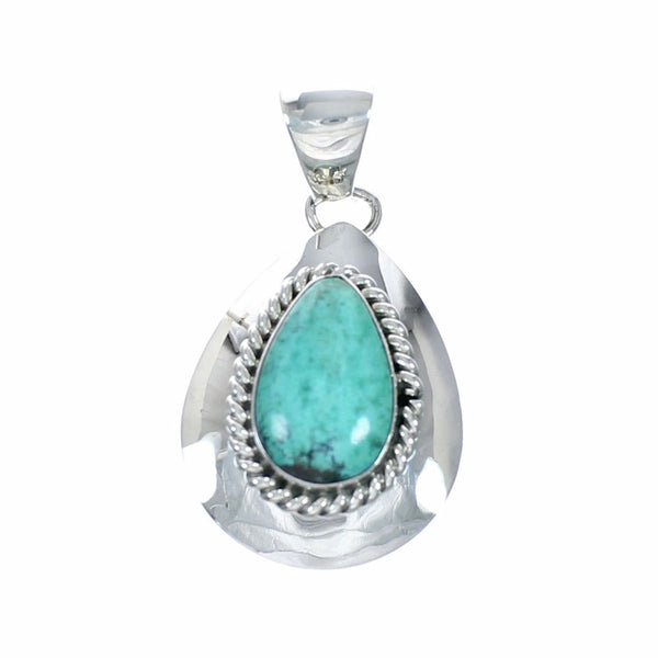 Native American Navajo Turquoise Sterling Silver Tear Drop Pendant SX10659