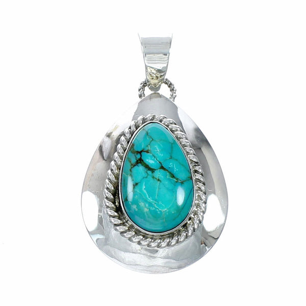 Native American Navajo Turquoise Sterling Silver Tear Drop Pendant SX10661