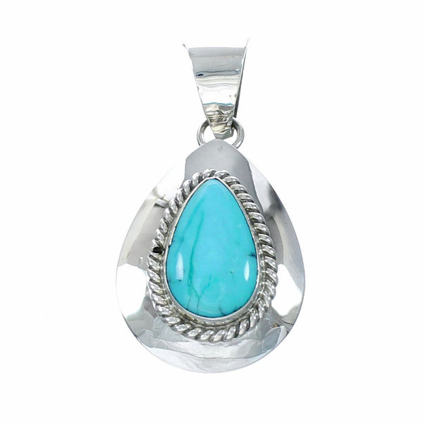 Navajo Turquoise Native American Sterling Silver Tear Drop Pendant SX10662
