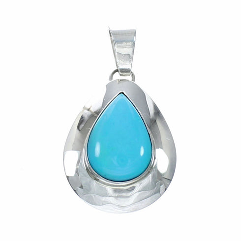 Navajo Turquoise Native American Sterling Silver Tear Drop Pendant SX10668
