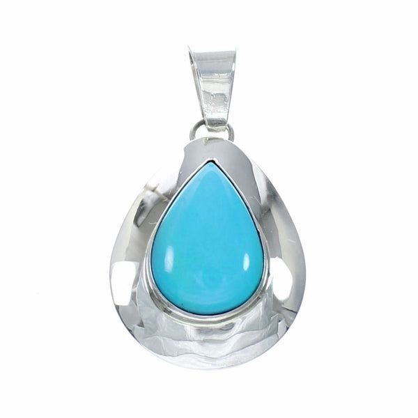 Navajo Turquoise Native American Sterling Silver Tear Drop Pendant SX10668
