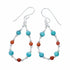 Genuine Turquoise And Coral Liquid Silver Hook Dangle Earrings SX10680