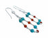 Genuine Turquoise And Coral Liquid Silver Hook Dangle Earrings SX10680