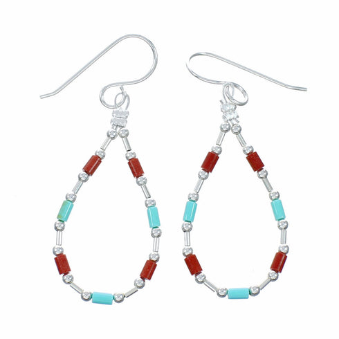Multicolor Sterling Silver Navajo Bead Hook Dangle Earrings SX10689