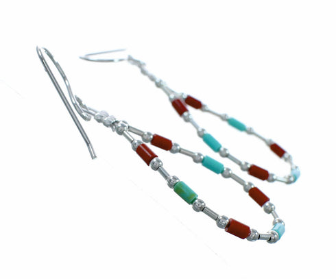 Multicolor Sterling Silver Navajo Bead Hook Dangle Earrings SX10689