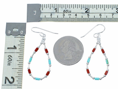 Multicolor Sterling Silver Navajo Bead Hook Dangle Earrings SX10689