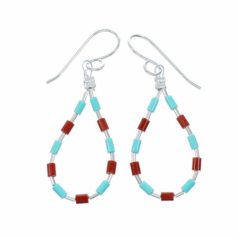 Multicolor Sterling Silver Navajo Bead Hook Dangle Earrings SX10690