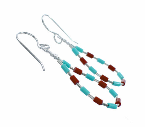 Multicolor Sterling Silver Navajo Bead Hook Dangle Earrings SX10690