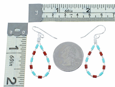 Multicolor Sterling Silver Navajo Bead Hook Dangle Earrings SX10690