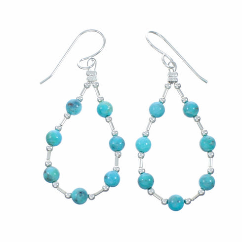 Genuine Turquoise Sterling Silver Liquid Silver Hook Dangle Earrings SX10683