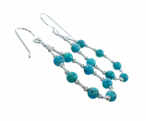 Genuine Turquoise Sterling Silver Liquid Silver Hook Dangle Earrings SX10683