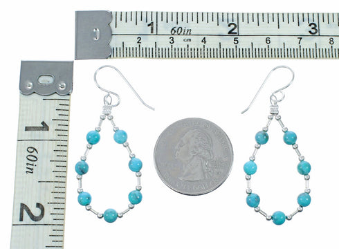 Genuine Turquoise Sterling Silver Liquid Silver Hook Dangle Earrings SX10683