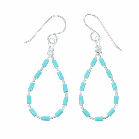 Turquoise And Sterling Silver Bead Hook Dangle Earrings SX10687