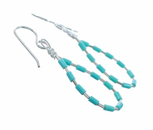 Turquoise And Sterling Silver Bead Hook Dangle Earrings SX10687