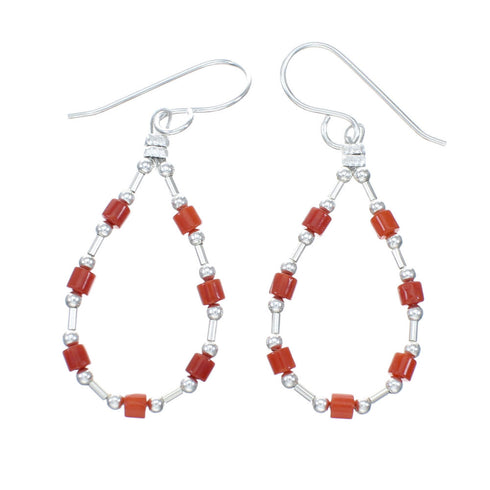 Genuine Navajo Coral Liquid Sterling Silver Hook Dangle Earrings SX10688