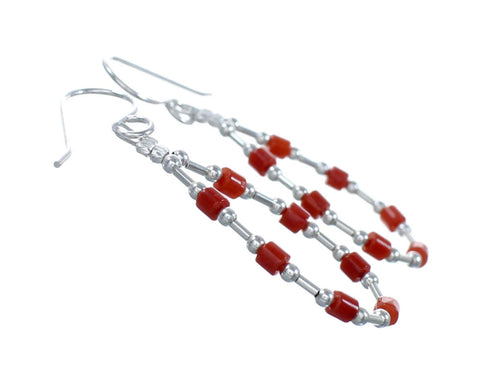 Genuine Navajo Coral Liquid Sterling Silver Hook Dangle Earrings SX10688