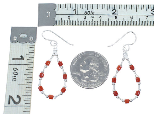 Genuine Navajo Coral Liquid Sterling Silver Hook Dangle Earrings SX10688