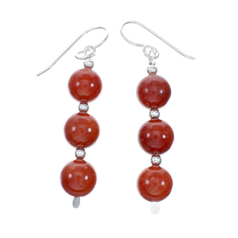 Sterling Silver Navajo Coral Bead Hook Dangle Earrings SX10677