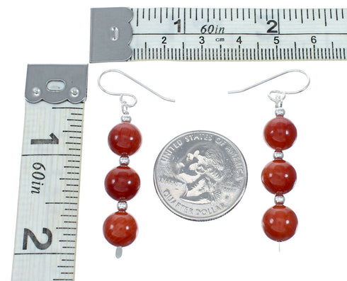 Sterling Silver Navajo Coral Bead Hook Dangle Earrings SX10677