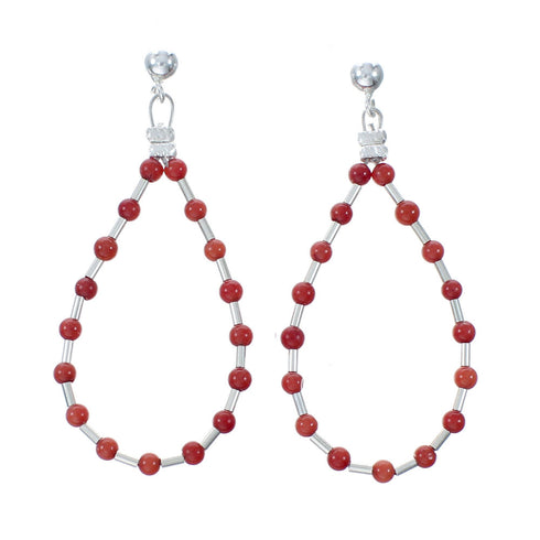 Genuine Navajo Coral Liquid Sterling Silver Post Dangle Earrings SX10691