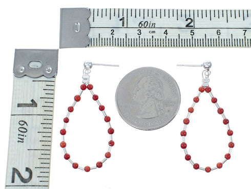 Genuine Navajo Coral Liquid Sterling Silver Post Dangle Earrings SX10691
