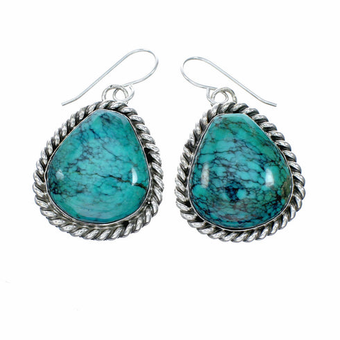 Turquoise Genuine Sterling Silver Navajo Hook Dangle Earrings SX10674