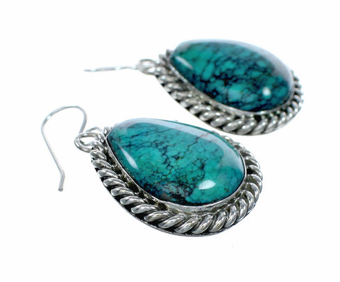 Turquoise Genuine Sterling Silver Navajo Hook Dangle Earrings SX10674