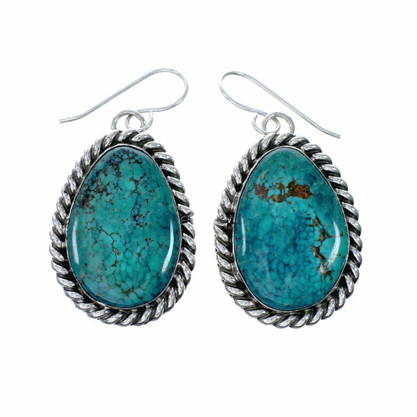 Navajo Turquoise Sterling Silver Hook Dangle Earrings SX10676