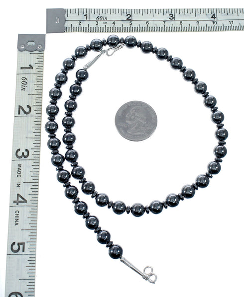 Sterling Silver Hematite Native American Bead Necklace SX10708