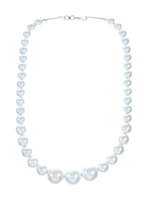 Genuine Mother Of Pearl Silver Navajo Bead Necklace SX10707