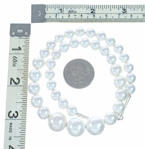 Genuine Mother Of Pearl Silver Navajo Bead Necklace SX10707