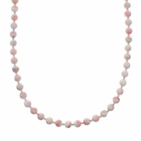 Native American Rhodochrosite Navajo Sterling Silver Bead Necklace SX10716