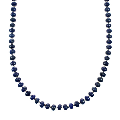Genuine Sterling Silver And Lapis Navajo Bead Necklace SX10698