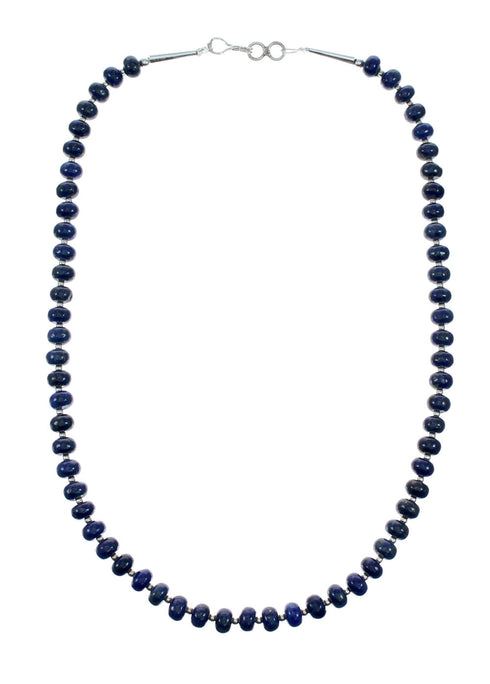 Genuine Sterling Silver And Lapis Navajo Bead Necklace SX10698