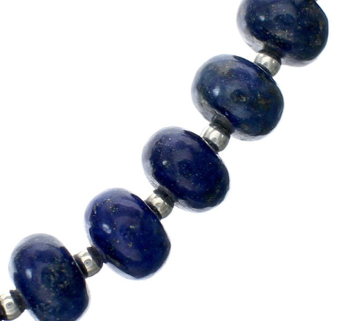 Genuine Sterling Silver And Lapis Navajo Bead Necklace SX10698