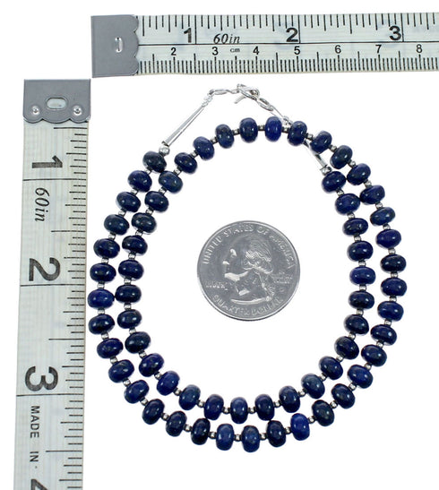 Genuine Sterling Silver And Lapis Navajo Bead Necklace SX10698