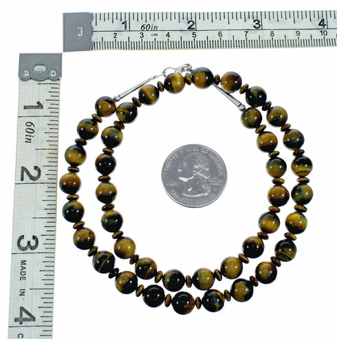 Genuine Navajo Tiger Eye Silver Bead Necklace SX10702