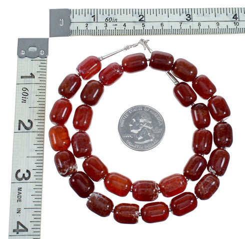 Genuine Navajo Carnelian Sterling Silver Bead Necklace SX10695