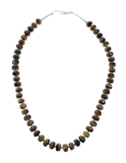 Genuine Navajo Tiger Eye Silver Bead Necklace SX10710