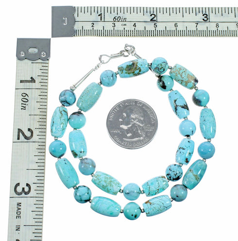 Navajo Turquoise Sterling Silver Native American Jewelry Bead Necklace SX10694