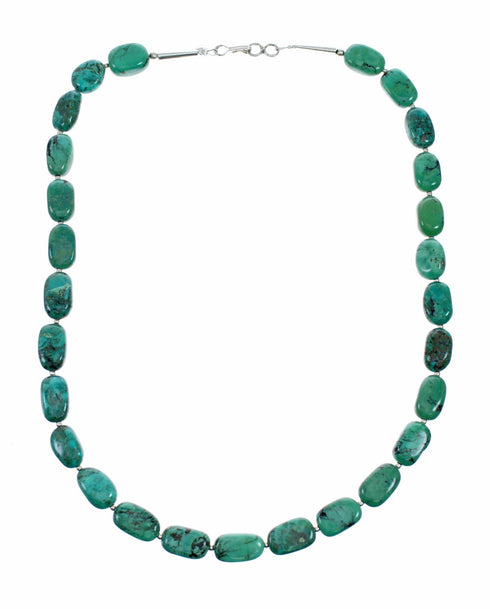 Navajo Turquoise Sterling Silver Native American Jewelry Bead Necklace SX10693