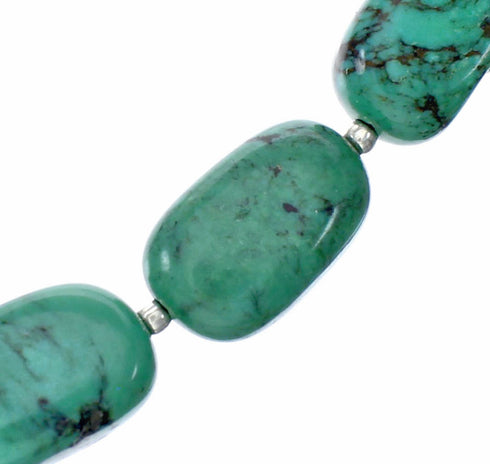 Navajo Turquoise Sterling Silver Native American Jewelry Bead Necklace SX10693