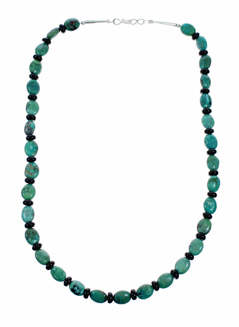 Turquoise And Onyx Bead Sterling Silver Native American Necklace SX10692