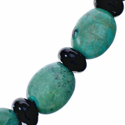 Turquoise And Onyx Bead Sterling Silver Native American Necklace SX10692